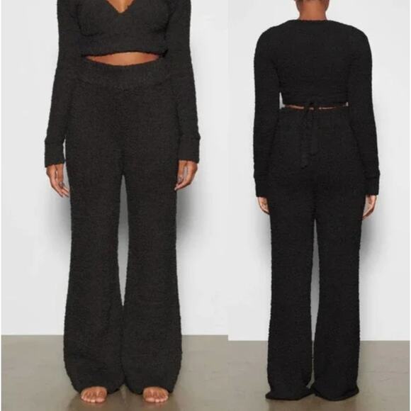 SKIMS Cozy Knit Boucle Fuzzy Teddy Wide Leg Stretch Lounge‎ Pants 2X 3X Onyx - Picture 1 of 8